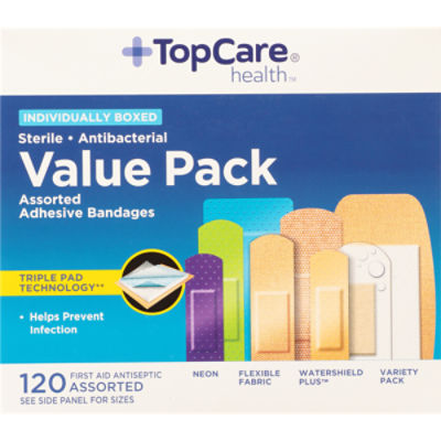 Top Care Assorted Adhesive Bandages, Value Pack, 120 Each