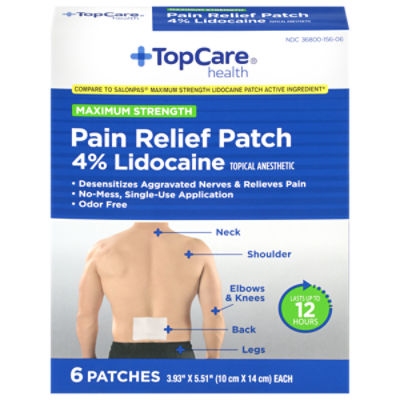 TopCare Pain Relief 4% Lidocaine Max Strength Patch, 6 count