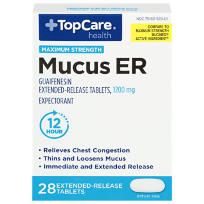 TopCare Guaifenesin Mucus Extended Release Max Strength Tablets, 1200MG