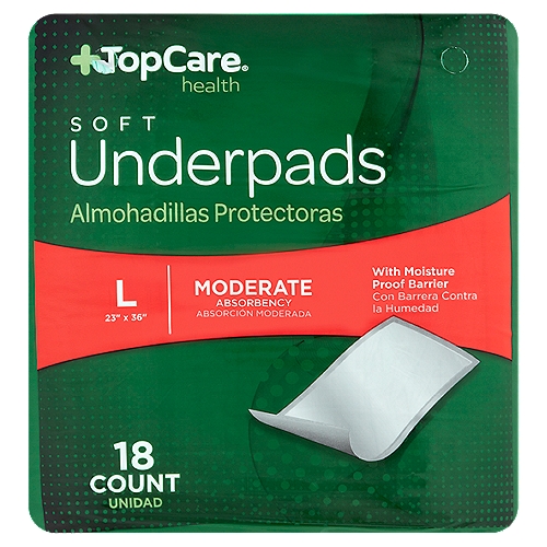 Top Care Health Soft Moderate Absorbency Underpads, L, 18 count