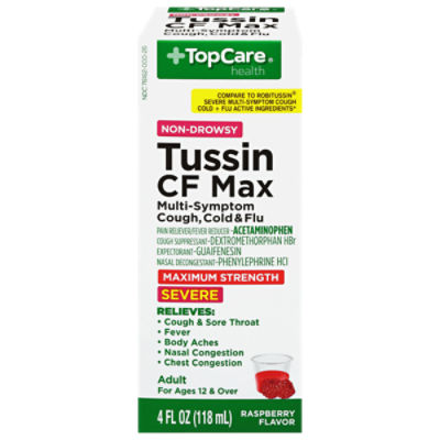 TopCare Guaifenesin Non-Drowsy Tussin CF Max - Raspberry, 4 fl oz