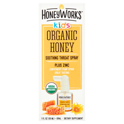 HoneyWorks Kids Organic Honey Soothing Throat Spray Dietary Supplement, 1 fl oz