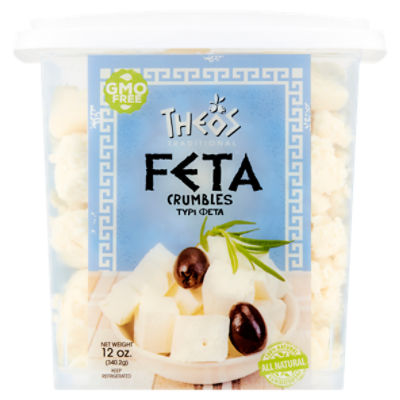 Theos Traditional Feta Cheese Crumbles, 12 oz