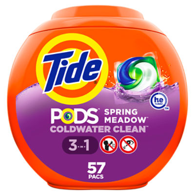 Tide PODS Liquid Laundry Detergent Pacs, Spring Meadow, 57 count