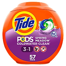 Tide PODS Liquid Laundry Detergent Pacs, Spring Meadow, 57 count