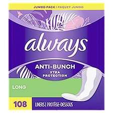 Always Anti-Bunch Xtra Protection Daily Liners Long Unscented, Anti Bunch Helps You Feel Comfortable, 108 Count, 108 Each