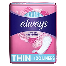 Always Thin No Feel Protection Daily Liners Regular Absorbency Unscented, Breathable Layer Helps Keep You Dry, 120 Count, 120 Each