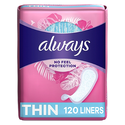 Always Thin No Feel Protection Daily Liners Regular Absorbency Unscented, Breathable Layer Helps Keep You Dry, 120 Count