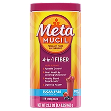 Metamucil Fiber, 4-in-1 Psyllium Fiber Supplement, Sugar-Free Powder, Berry Flavored Drink, 114 Servings