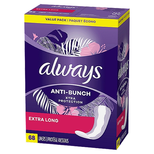 Always Anti-Bunch Xtra Protection Daily Liners Extra Long Unscented, Anti  Bunch Helps You Feel Comfortable, 68 Count - Fairway