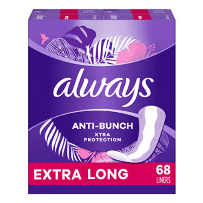Always Anti-Bunch Xtra Protection Daily Liners Extra Long Unscented, Anti Bunch Helps You Feel Comfortable, 68 Count, 68 Each