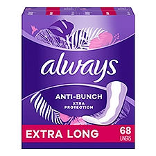 Always Anti-Bunch Xtra Protection Daily Liners Extra Long Unscented, Anti Bunch Helps You Feel Comfortable, 68 Count