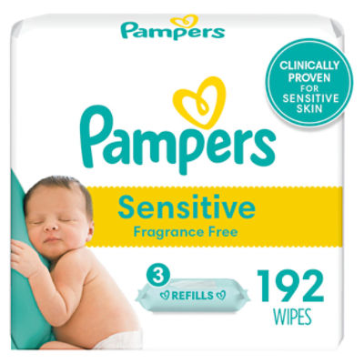 Pampers Baby Wipes Sensitive Perfume Free 3X Refill Packs (Tub Not Included) 192 Count, 192 Each