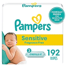 Pampers Baby Wipes Sensitive Perfume Free 3X Refill Packs (Tub Not Included) 192 Count