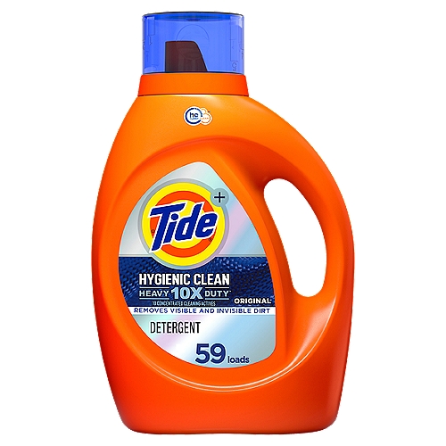 Tide Plus Original Detergent, 59 loads, 92 fl oz liq
Everything leaves a trace on your clothes - from what you eat, to where you go, to what you do. But more often than not, the dirt residue and the body soils left on your garments aren't necessarily visible and just because you can't see it, doesn't mean it isn't there. Designed to clean fabrics down to the microscopic level, Tide Hygienic Clean Heavy 10x Duty liquid laundry detergent removes both visible and invisible dirt from your garments, giving you a clean you can trust. Containing 10 concentrated cleaning actives, Tide Heavy Duty Hygienic Clean is not only the #1 Stain and Odor Fighter detergent*, it also gets between fibers to clean hidden dirt you didn't even know was there. Available in Tide's beloved Original scent that infuses your loads of laundry with floral and fruity notes. In times of great uncertainty, get a clean you can be certain about: Get a Tide Heavy Duty Hygienic Clean! *among liquid laundry detergents