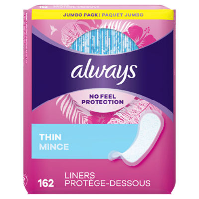 Always Thin No Feel Protection Daily Liners Regular Absorbency Unscented, 162 Count, 162 Each