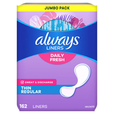 Always Thin No Feel Protection Daily Liners Regular Absorbency Unscented, 162 Count ShopRite