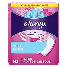 Always Thin No Feel Protection Daily Liners Regular Absorbency Unscented, 162 Count