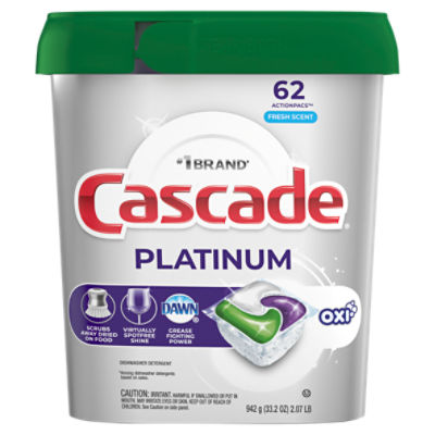 Cascade Platinum Oxi Fresh Scent Dishwasher Detergent, 62 count, 33.2 oz