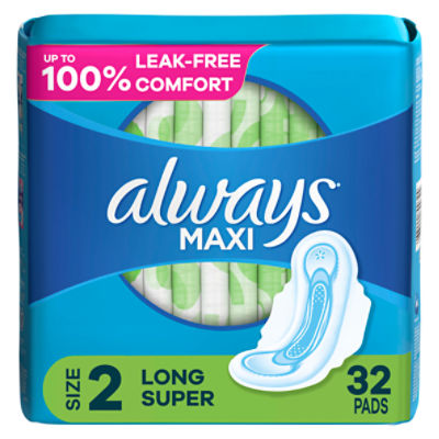 Always Maxi Pads Size 2 Long Super Absorbency Unscented with Wings, 32  Count - The Fresh Grocer