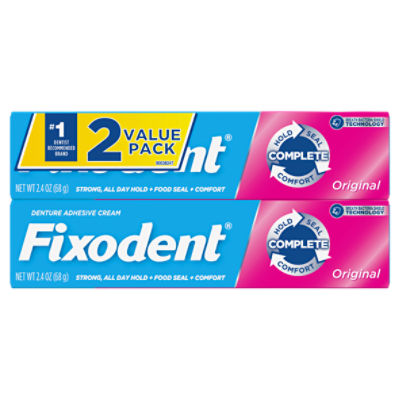 Fixodent Original Denture Adhesive Cream Value Pack, 2.4 oz, 2 count