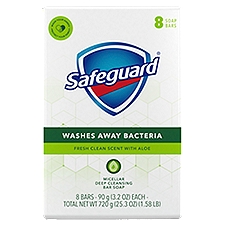 Safeguard Deodorant Bar Soap, White with Aloe 3.2 oz, 8 coun, 25.3 Ounce