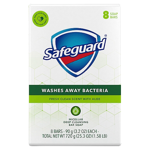 Safeguard Fresh Clean Scent with Aloe Bar Soap, 3.2 oz, 8 count
Safeguard bar soap cleans skin to wash away bacteria, providing essential cleansing care to help keep your family healthy.