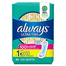 Always Size 1 Ultra Thin Unscented Regular Pads, 44 Each