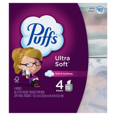 Puffs Ultra Soft Facial Tissues, 56 count, 4 pack