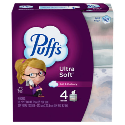 Puffs Ultra Soft Facial Tissues, 56 count, 4 pack