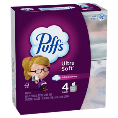 Puffs Ultra Soft Facial Tissues, 56 count, 4 pack