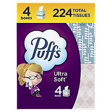 Puffs Ultra Soft Facial Tissues, 56 count, 4 pack, 224 Each