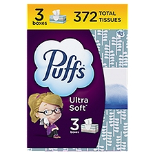 Puffs Ultra Soft Non-Lotion White Facial Tissue, 124 count, 3 pack