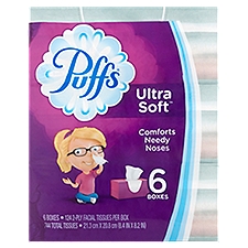 Puffs Ultra Soft Facial Tissues, 124 count, 6 pack, 6 Each