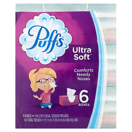 Puffs Ultra Soft Facial Tissues, 124 count, 6 pack