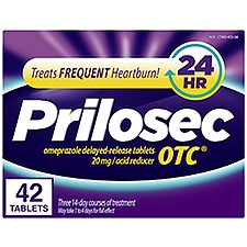 Prilosec OTC, Omeprazole Delayed Release 20mg, Acid Reducer, Treats Frequent Heartburn for 24 Hour Relief, All Day, All Night*, 20mg, 42 Tablets