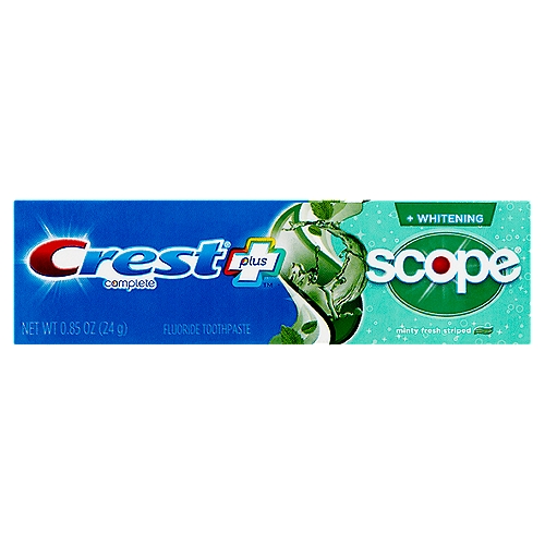 Drug FactsnActive ingredient - PurposenSodium fluoride 0.243% (0.15% w/v fluoride ion) - Anticavity toothpastennUsenHelps protect against cavitiesnnFights cavities, removes surface stains, freshens breath + the minty freshness of scope