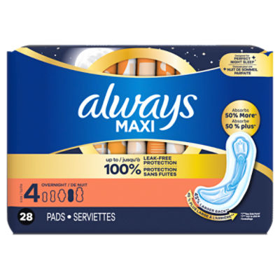 Always Maxi Overnight Absorbency Unscented with Wings Size 4, Pads