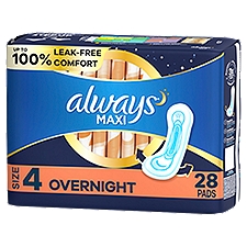 Always Maxi Overnight Absorbency Unscented with Wings Size 4, Pads, 28 Each