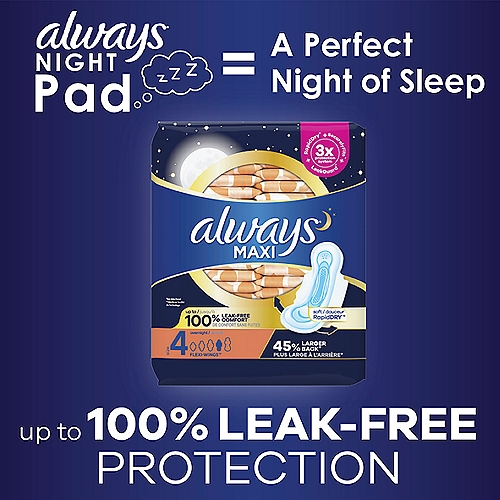 Always Maxi Pads Size 4 Overnight Absorbency Unscented with Wings