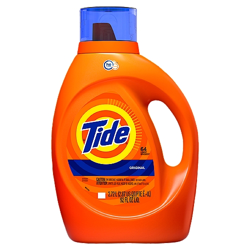 Tide Original Detergent, 64 loads, 92 fl oz liq
America's #1 detergent*, now even better. This Tide liquid laundry detergent has an improved formula engineered to attack tough body soils.Tide's HE Turbo Clean detergents feature Smart Suds™ technology. The quick-collapsing suds clean faster and rinse out quicker, even in cold cycles.Tide HE laundry detergent keeps your whites white and your colors colorful with a refreshing scent, wash after wash.Available in Original and Clean Breeze scents.The Tide clean you love is also available in Tide PODS laundry pacs.* Tide, based on sales, Nielsen laundry detergent category