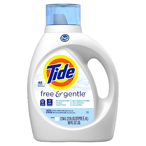 Tide Free & Gentle Detergent, 48 loads, 69 fl oz liq
Have peace of mind with Tide Free & Gentle Liquid Laundry Detergent that will keep your clothes brilliantly clean and your family's skin safe. Tide Free and Gentle is a powerful hypoallergenic laundry detergent that is free of dyes and perfumes. It removes more residue from dirt, food and stains than the leading Free detergent.* *vs. leading national competitor Free detergent