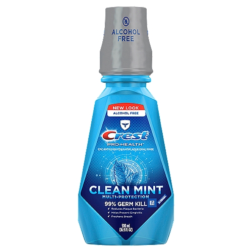 Crest Pro-Health Clean Mint Oral Rinse, 16.9 fl oz
You can make a difference in your oral health starting today. Advance to a Healthier Mouth from Day 1* with Crest Pro-Health Clean Mint Multi-Protection Mouthwash which starts fighting plaque from day 1. Crest Pro-Health Clean Mint Multi-Protection Mouthwash kills 99% of germs without the harsh burn of alcohol. It provides 24 hour protection against plaque and gingivitis when used twice per day. *with continued use vs. brushing alone with ordinary toothpaste.