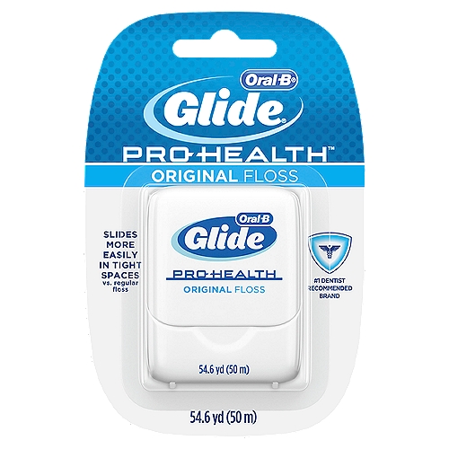 Oral-B Glide Pro-Health Original Floss
Oral-B Glide Pro-Health Mint Floss helps remove plaque between teeth and just below the gum line. The silky-smooth, shred-resistant texture slides more easily in tight spaces vs. regular floss. Satisfaction Guaranteed, or your money back. For guarantee, call 1-877-769-8791 within 60 days of purchase with UPC and receipt.