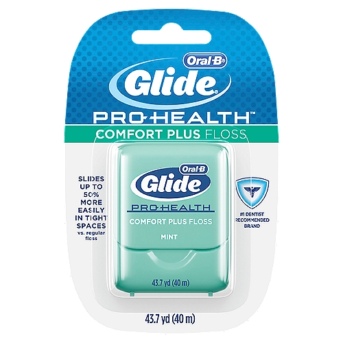 Oral-B Glide Pro-Health Mint Comfort Plus Floss
Oral-B Glide Pro-Heath Comfort Plus Floss is extra soft and gentle on gums, yet tough on plaque. Experience the Glide difference with this unique floss that's smooth, strong, and shred resistant. Satisfaction Guaranteed, or your money back. For guarantee, call 1-877-769-8791 within 60 days of purchase with UPC and receipt.