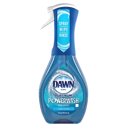 DAWN Ultra Platinum Powerwash Fresh Scent Dish Spray, 16 fl oz
Dawn Platinum Powerwash Dish Spray, Dish Soap is the faster, easier way to clean as you go. The spray activated suds cut through grease on contact, without water for 5X Faster* Grease Cleaning (*vs Dawn Non-Concentrated). Just Spray, Wipe, and Rinse to stay ahead of the mess and get done faster. Dawn Powerwash is great for all your dishes with its unique spray technology even your hard to reach items, like blenders and baby bottles, are easy to clean. Just, Spray, Wipe, and Rinse. For tough messes, allow the suds to sit for a few minutes than just wipe and rinse away all the grease and suds. Available in easy to use refills.