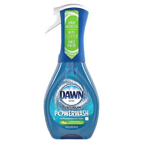DAWN Ultra Platinum Powerwash Apple Scent Dish Spray, 16 fl oz
Dawn Platinum Powerwash Dish Spray, Dish Soap is the faster, easier way to clean as you go. The spray activated suds cut through grease on contact, without water for 5X Faster* Grease Cleaning (*vs Dawn Non-Concentrated). Just Spray, Wipe, and Rinse to stay ahead of the mess and get done faster. Dawn Powerwash is great for all your dishes with its unique spray technology even your hard to reach items, like blenders and baby bottles, are easy to clean. Just, Spray, Wipe, and Rinse. For tough messes, allow the suds to sit for a few minutes than just wipe and rinse away all the grease and suds. Available in easy to use refills and comes in three amazing scents; Fresh, Apple, and Citrus.