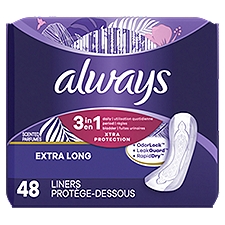 always 3 in 1 Xtra Protection Deodorizing Extra Long Liners, 48 count