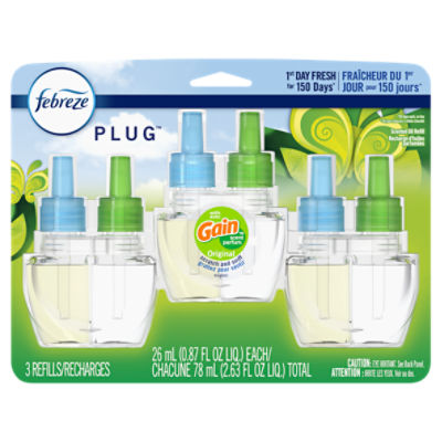 Febreze Plug Original with Gain Scent Scented Oil Refill, 0.87 fl oz, 3  count - The Fresh Grocer