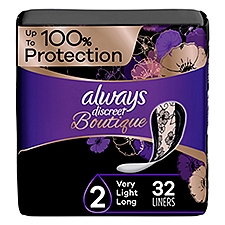 Always Discreet Boutique Incontinence Liners, Very Light Absorbency, Long Length, 32 Count